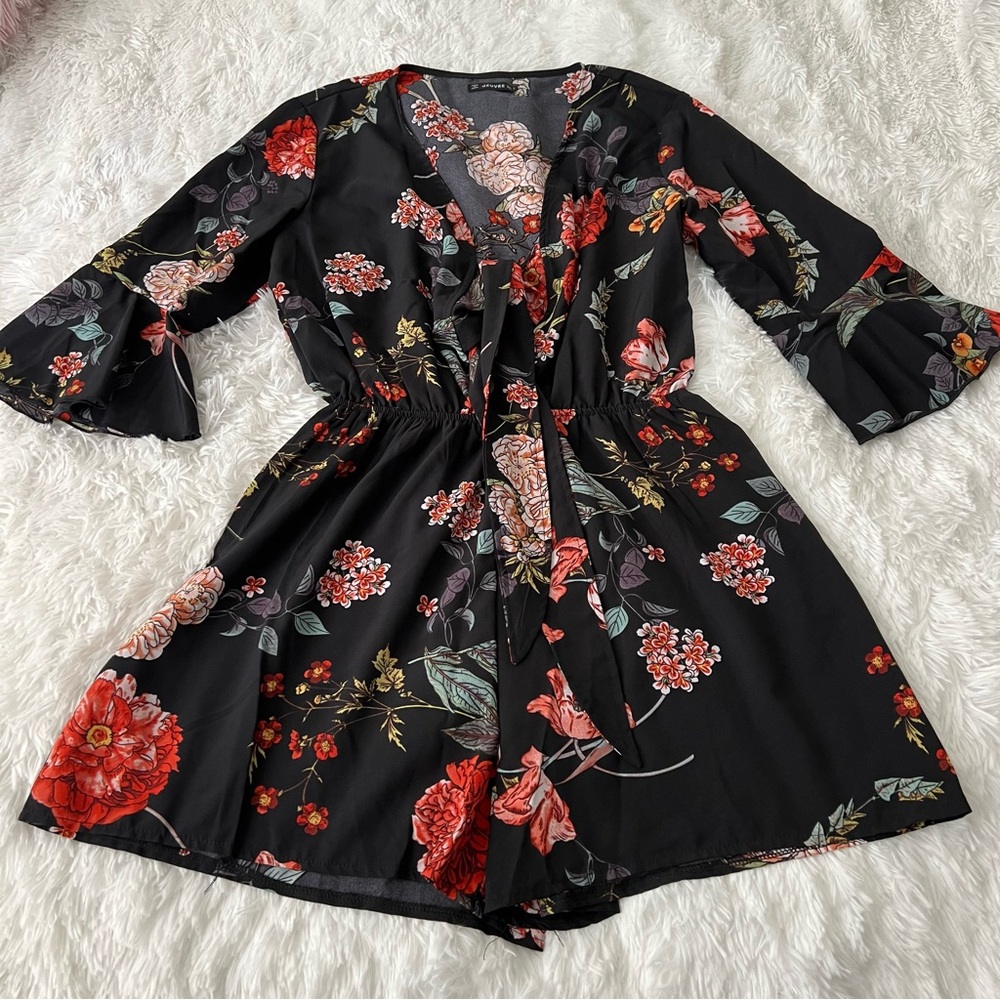 Floral Black Romper